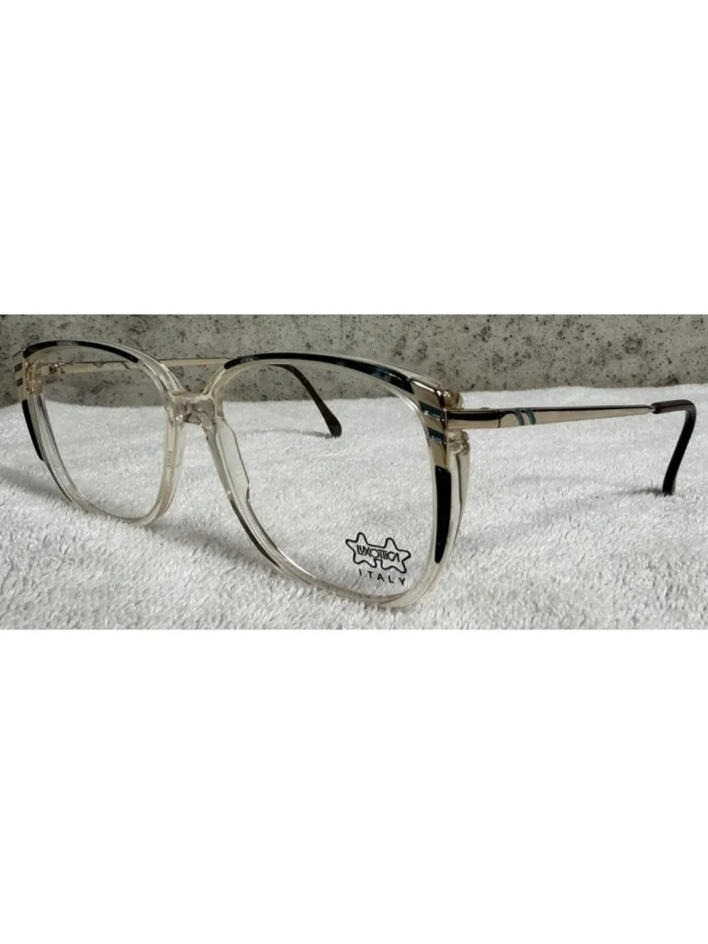 Vintage Luxottica Italy “ASHLEY” Oversized Round Blue Gold Eyeglasses 56-15-135